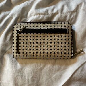 Polka Dot Zip-Around Wallet in Beige and Black
